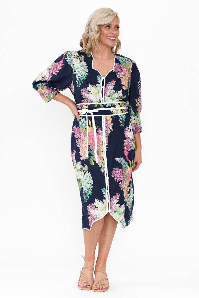 Augustine Navy Wisteria Linen Blend Dress image 3