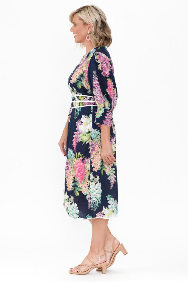 Augustine Navy Wisteria Linen Blend Dress image 4