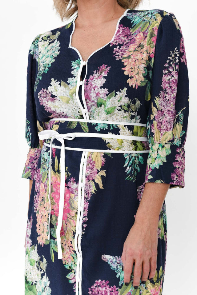 Augustine Navy Wisteria Linen Blend Dress image 6