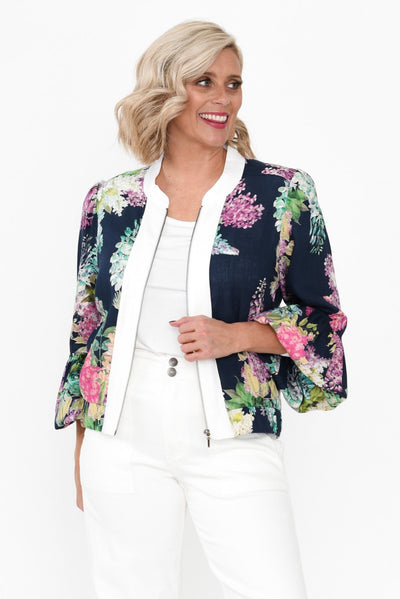 Augustine Navy Wisteria Linen Blend Jacket
