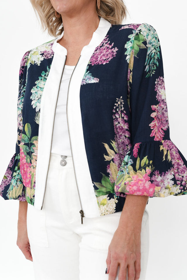 Augustine Navy Wisteria Linen Blend Jacket image 7
