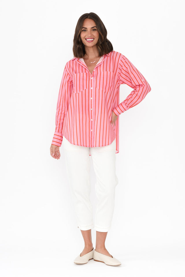 Austen Pink Stripe Cotton Shirt,Brunette model,alt text|model:MJ image 3