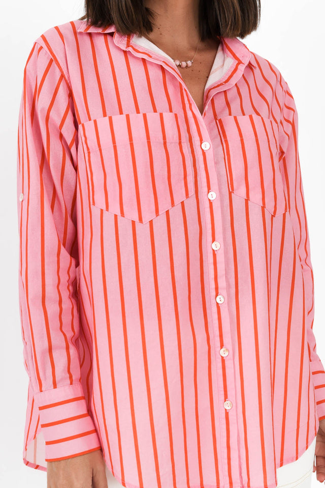 Austen Pink Stripe Cotton Shirt,Brunette model,alt text|model:MJ image 6