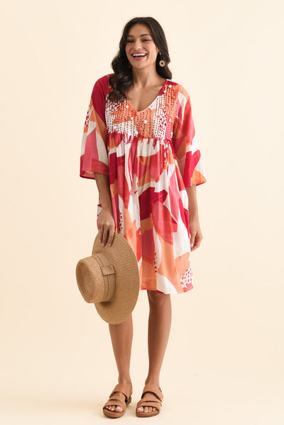Ava Pink Abstract Cotton Pocket Dress