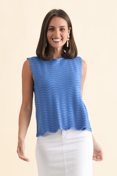 Aviva Blue Stripe Cotton Knit Tank