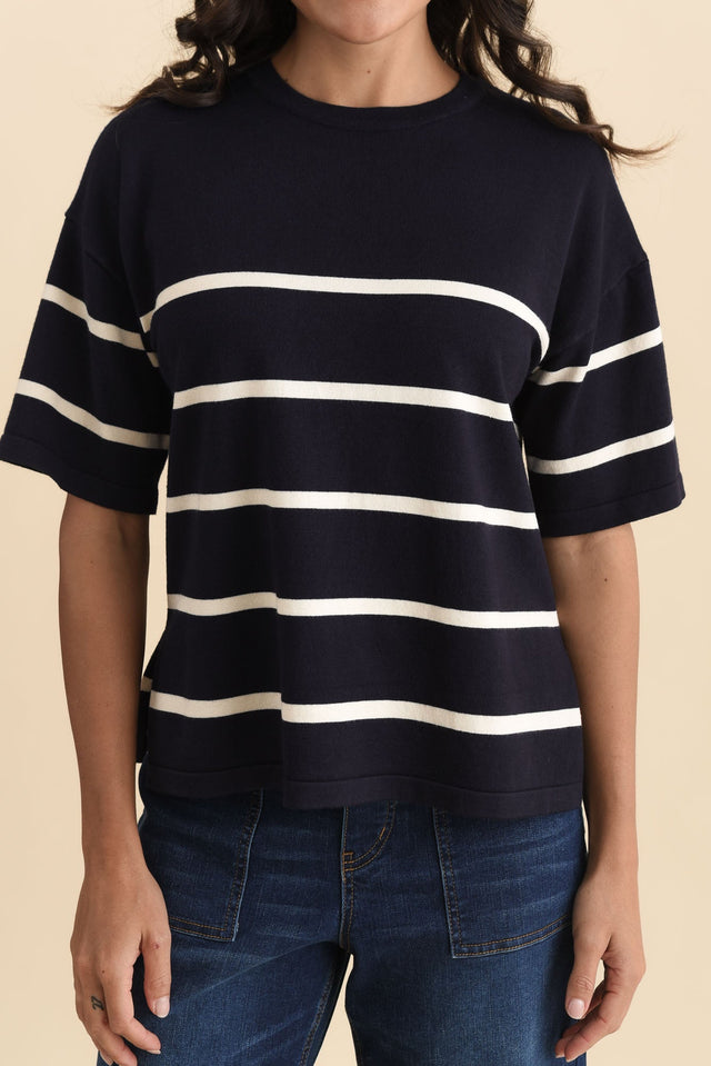 Bailey Navy Stripe Boxy Sweat,Brunette model,alt text|model:Brontie image 6