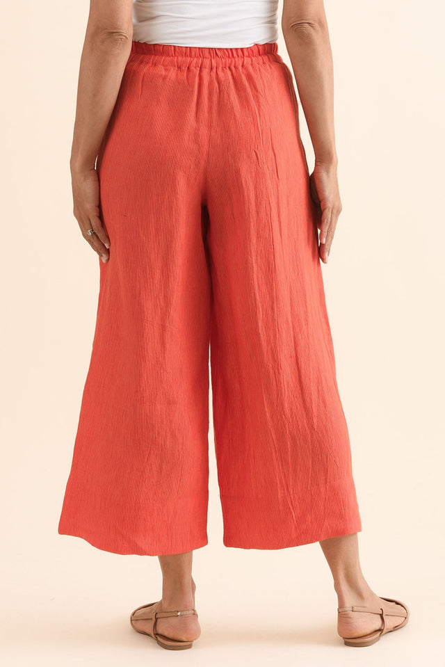 Balfour Orange Stripe Linen Pants,Back,Brunette model,alt text|model:Cara image 4