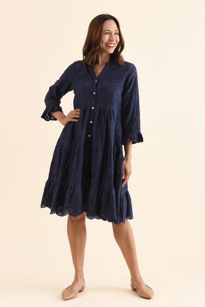 Banks Navy Cotton Embroidered Dress