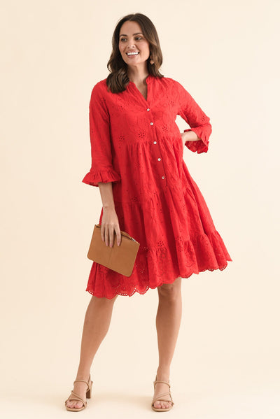 Banks Red Cotton Embroidered Dress