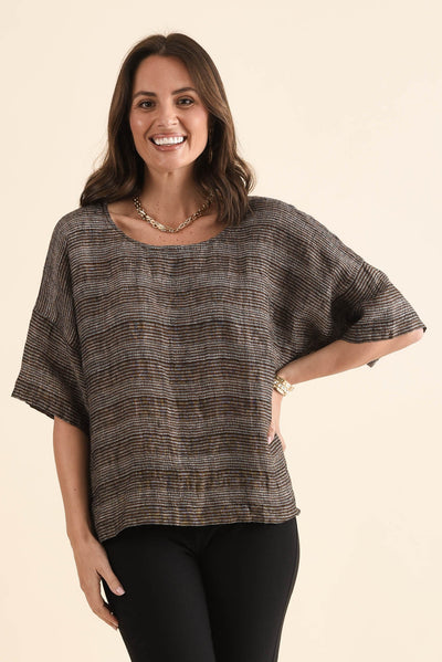 Barbara Charcoal Stripe Linen Top