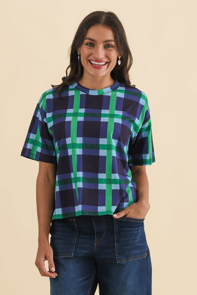 Bari Navy Check Cotton Tee