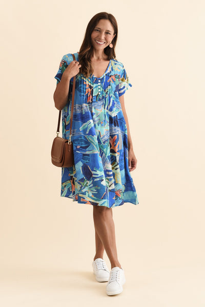 Barry Blue Coastal Cotton Button Dress