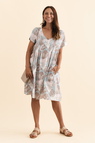 Barry Blue Leaf Cotton Button Dress