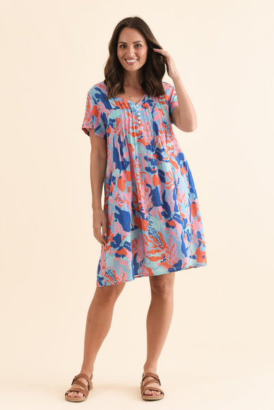 Barry Blue Watercolour Cotton Button Dress