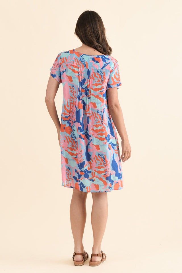 Barry Blue Watercolour Cotton Button Dress,Back,Brunette model,alt text|model:MJ image 4