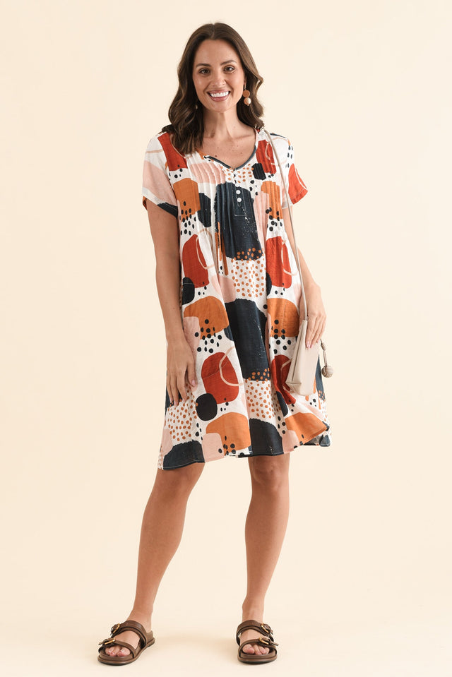 Barry Rust Geo Cotton Button Dress,Full Body,Brunette model,alt text|model:MJ image 6