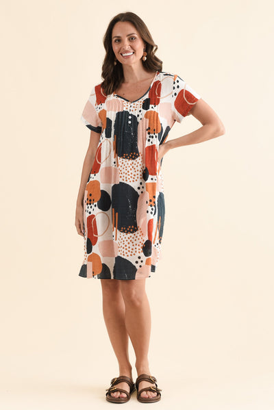 Barry Rust Geo Cotton Button Dress