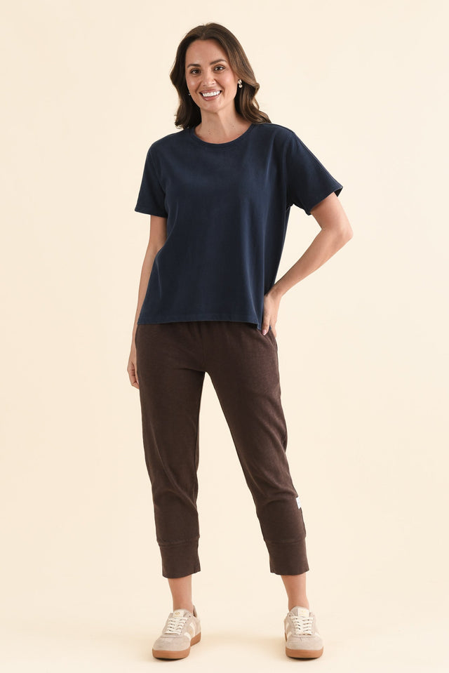 Base Navy Cotton Tee,Full Body,Brunette model,alt text|model:MJ image 6