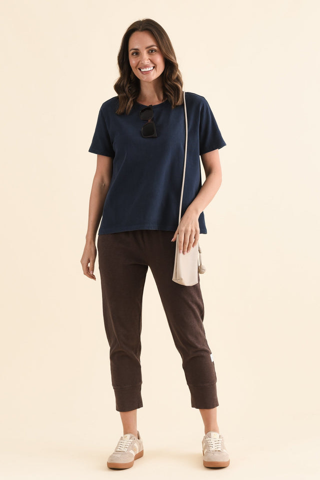 Base Navy Cotton Tee,Full Body,Brunette model,alt text|model:MJ image 2