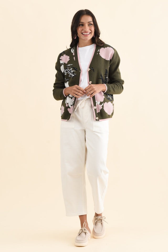 Bea Khaki Floral Knit Cardigan,Brunette model,alt text|model:Brontie image 7