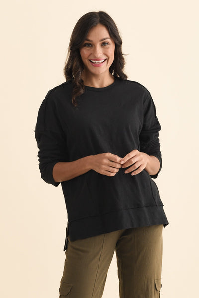 Beatris Black Cotton Long Sleeve Tee
