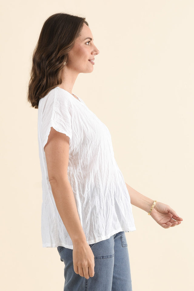 Beck White Crinkle Cotton Top,Side,Brunette model,alt text|model:MJ image 3