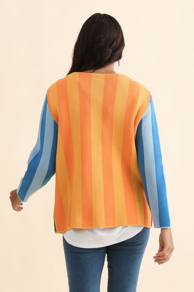 Belair Multi Stripe Cotton Cardigan,Brunette model,alt text|model:Brontie image 5