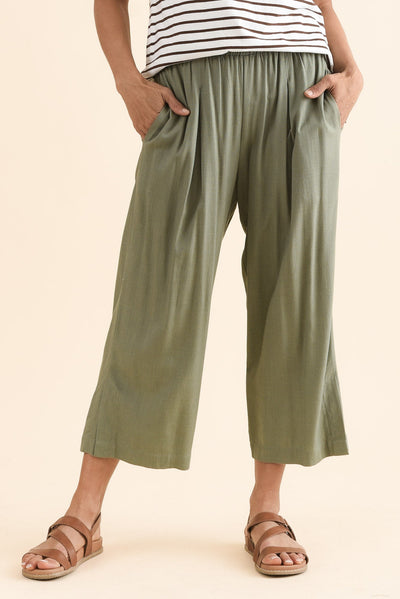 Belinda Khaki Linen Blend Cropped Pants