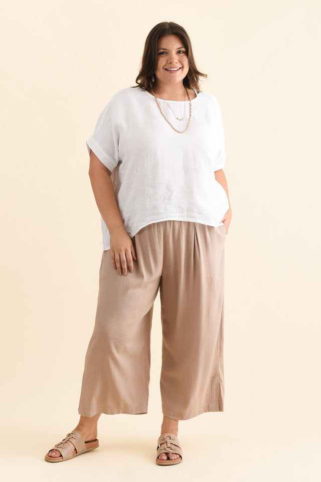 Belinda Taupe Linen Blend Cropped Pants,Brunette model,alt text|model:Gabby image 10