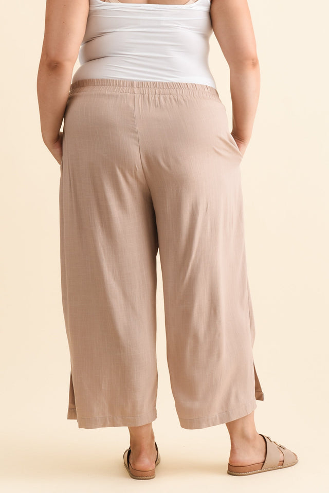 Belinda Taupe Linen Blend Cropped Pants,Brunette model,alt text|model:Gabby image 12