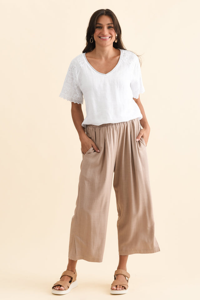 Belinda Taupe Linen Blend Cropped Pants,Brunette model,alt text|model:Brontie image 7