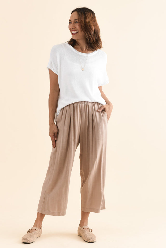 Belinda Taupe Linen Blend Cropped Pants,Full Body,Brunette model,alt text|model:Cara image 8