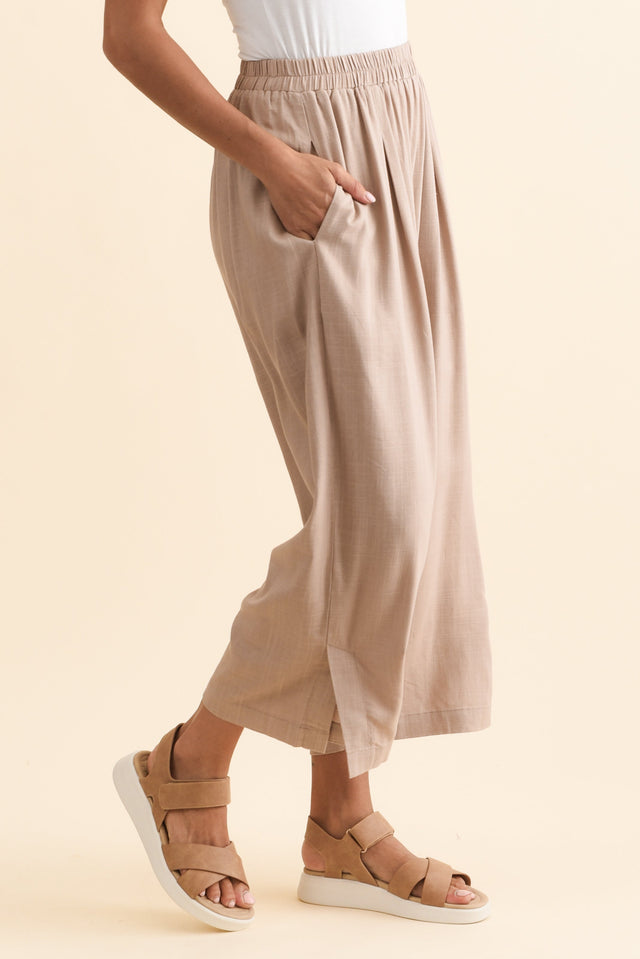 Belinda Taupe Linen Blend Cropped Pants,Brunette model,alt text|model:Brontie image 4
