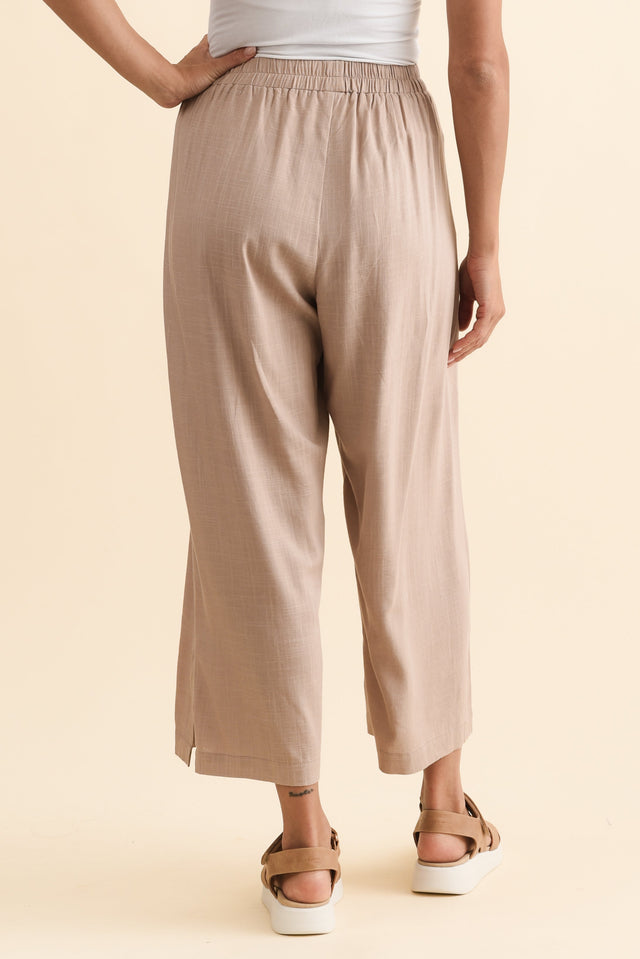 Belinda Taupe Linen Blend Cropped Pants,Brunette model,alt text|model:Brontie image 5
