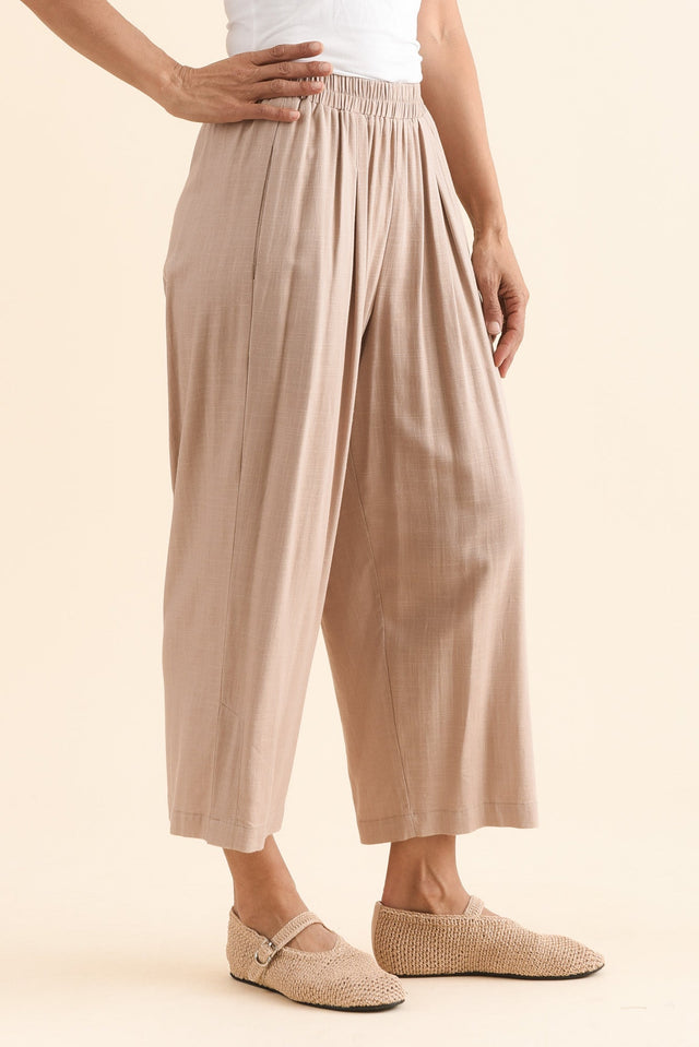 Belinda Taupe Linen Blend Cropped Pants,Side,Brunette model,alt text|model:Cara image 5