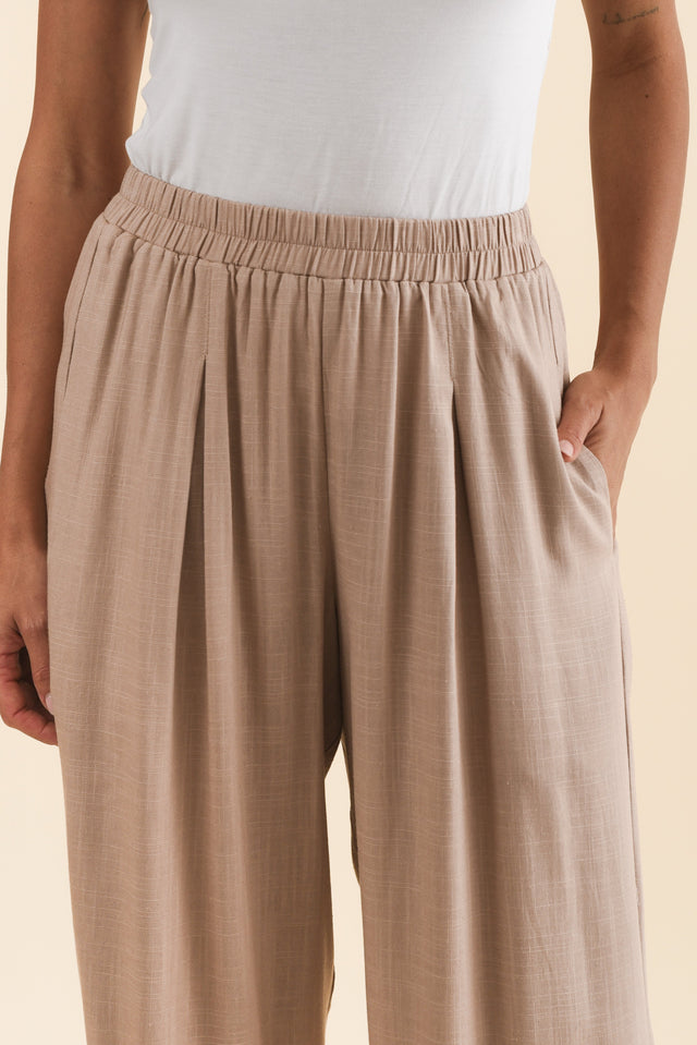 Belinda Taupe Linen Blend Cropped Pants,Brunette model,alt text|model:Brontie image 6