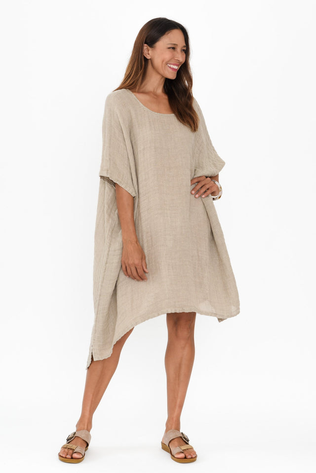 Belize Natural Linen Kaftan,Brunette model,alt text|model:Cara image 6