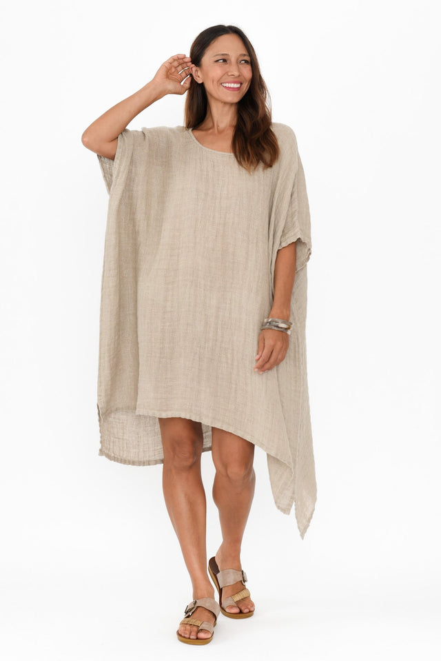 Belize Natural Linen Kaftan,Brunette model,alt text|model:Cara image 2