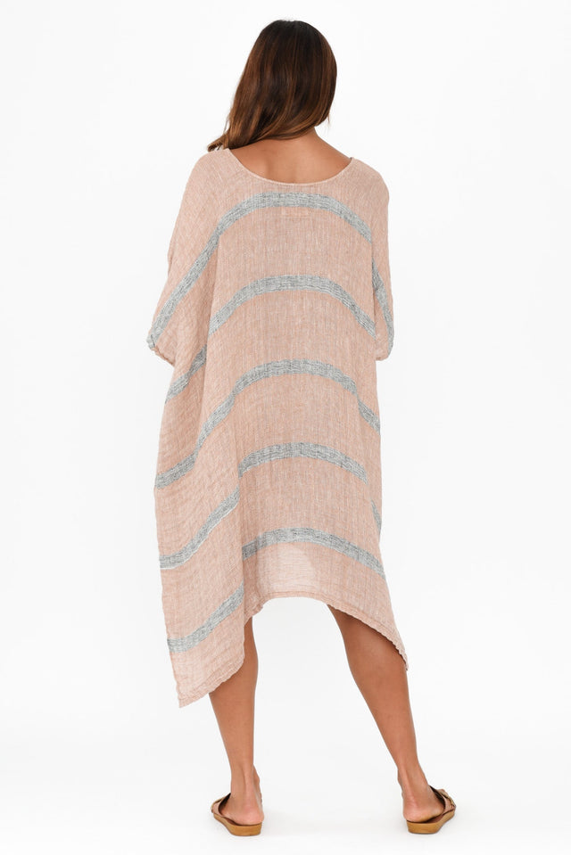 Belize Pink Stripe Linen Kaftan,Brunette model,alt text|model:Cara image 5