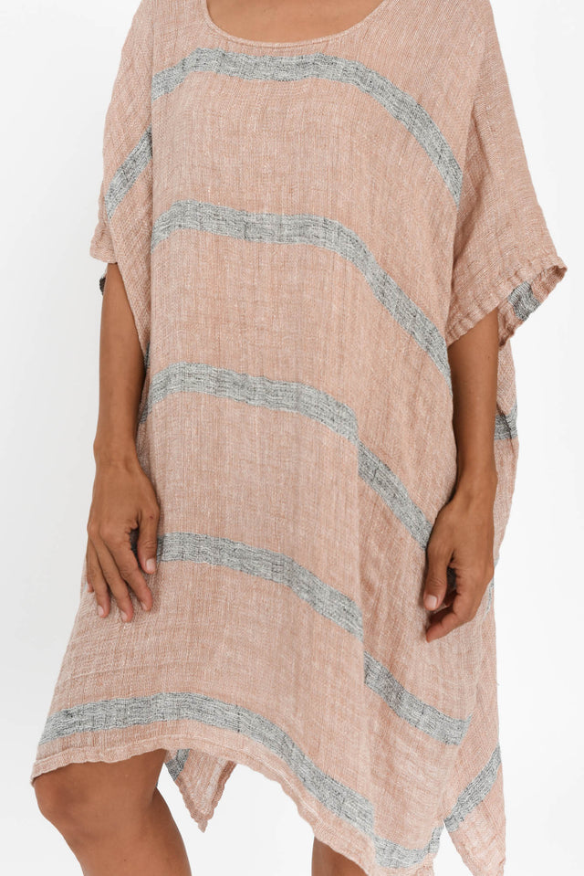 Belize Pink Stripe Linen Kaftan,Brunette model,alt text|model:Cara image 6