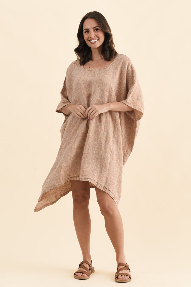 Belize Rust Linen Kaftan,Full Body,Brunette model,alt text|model:MJ image 6