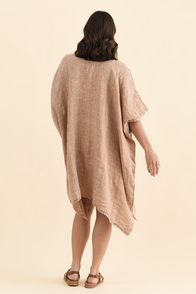 Belize Rust Linen Kaftan,Back,Brunette model,alt text|model:MJ image 4