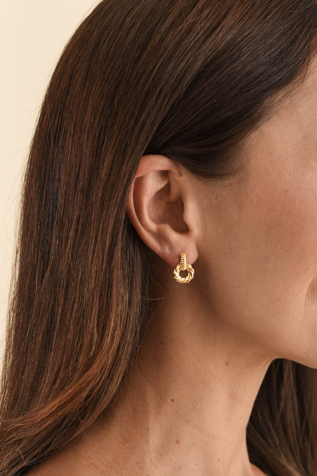 Bellae Gold Twisted Hoop Drop Earrings image 2