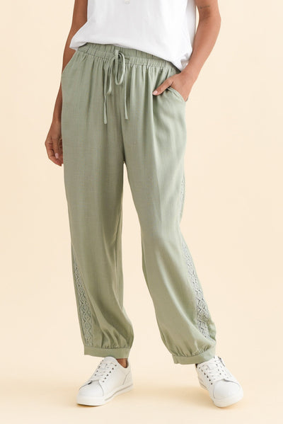 Beretta Khaki Lace Linen Blend Pants