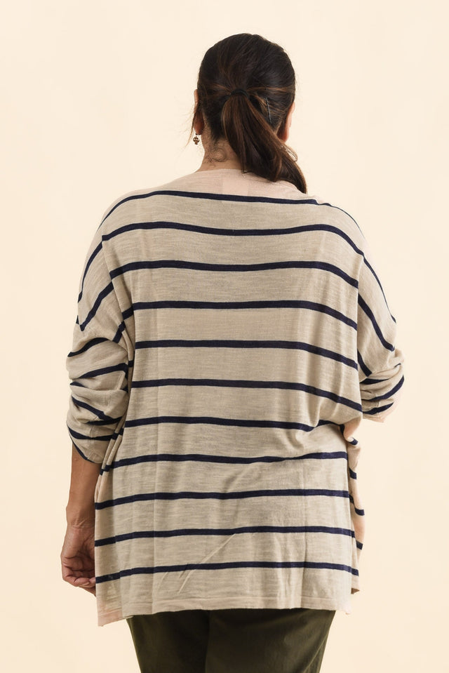 Berlin Navy Stripe Cotton Blend Knit Top,Brunette model,alt text|model:Pilita image 11