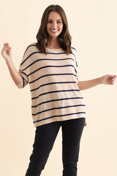 Berlin Navy Stripe Cotton Blend Knit Top