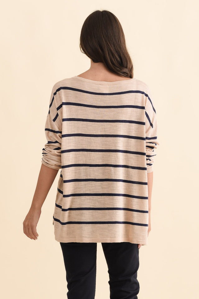 Berlin Navy Stripe Cotton Blend Knit Top,Brunette model,alt text|model:MJ image 5