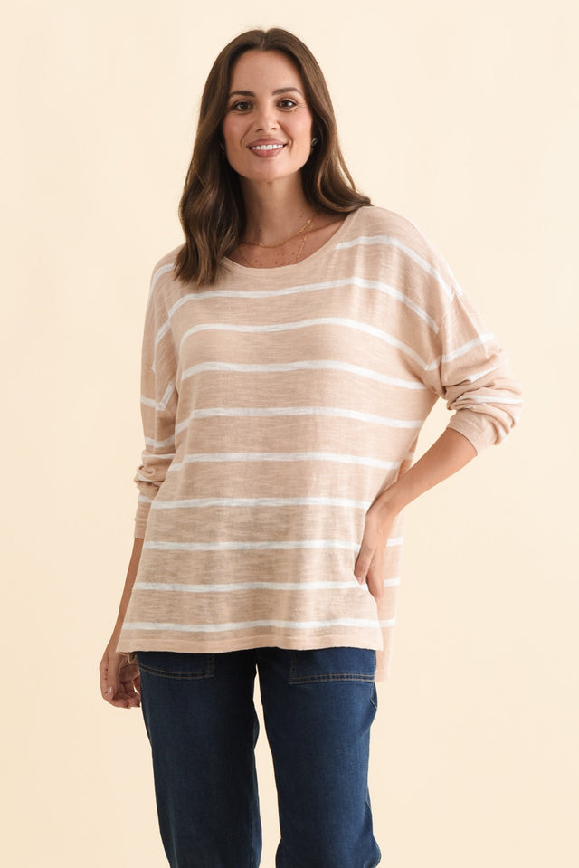 Berlin White Stripe Cotton Blend Knit Top,Brunette model,alt text|model:MJ
