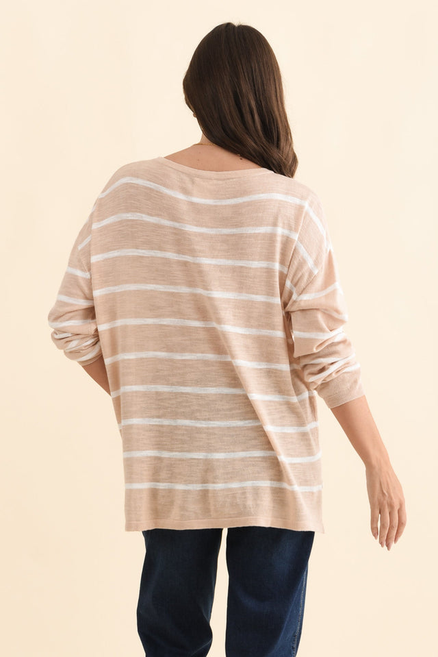 Berlin White Stripe Cotton Blend Knit Top,Brunette model,alt text|model:MJ image 6