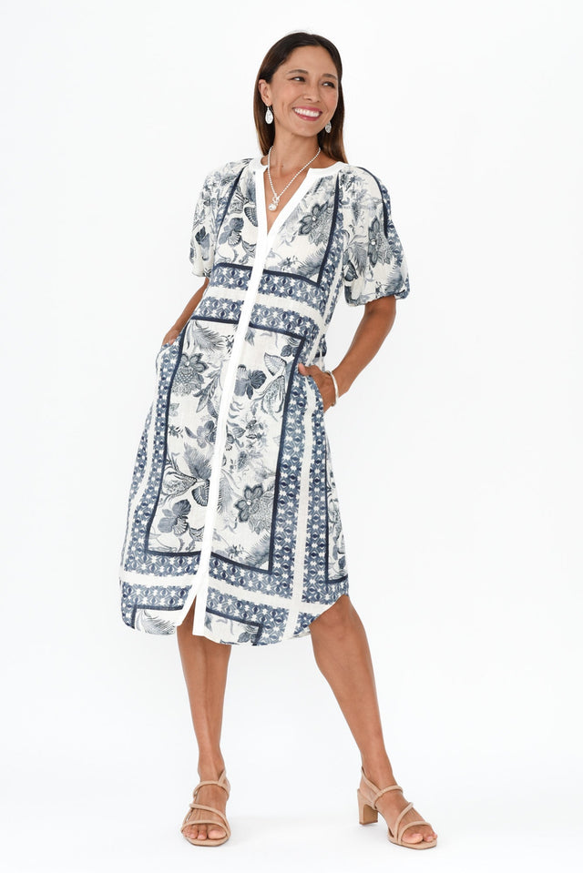 Bijou Ink Floral Linen Blend Dress,Brunette model,alt text|model:Cara image 7